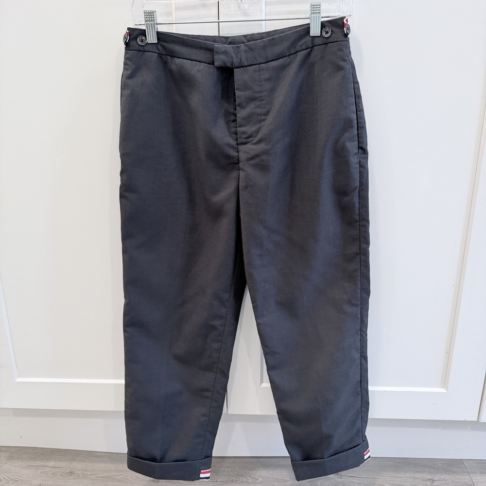 Thom Browne Gray Cropped Trousers Pants Size 38 IT Cotton 4 Bar Tabs Corporate